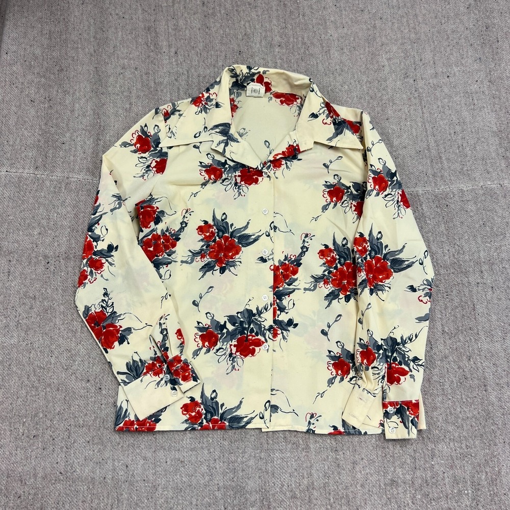 Vintage Mr Toni Button Up Shirt Womens Medium Yellow 1970s Floral